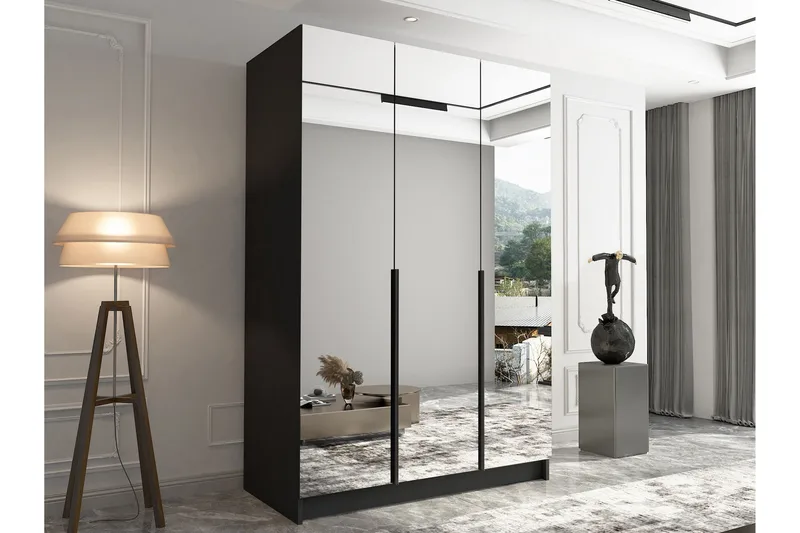 Herrljunga Garderob med Spegel 150 cm - Svart - Förvaring - Garderober & garderobssystem