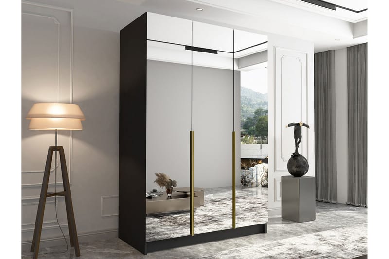 Herrljunga Garderob med Spegel 150 cm - Svart/Guld - Förvaring - Garderober & garderobssystem