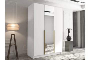 Herrljunga Garderob med Spegel 150 cm - Vit/Guld - Förvaring - Garderober & garderobssystem