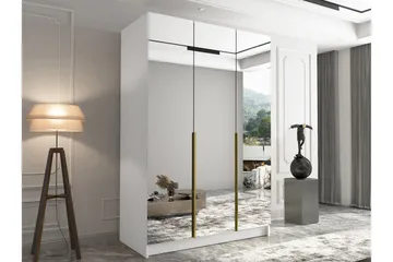 Herrljunga Garderob med Spegel 150 cm - Vit/Guld - Förvaring - Garderober & garderobssystem