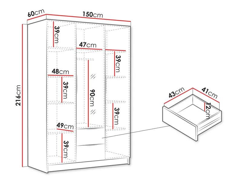 Herrljunga Garderob med Spegel 150x215 cm med lådor - Brun/Svart/Spegel - Förvaring - Garderober & garderobssystem
