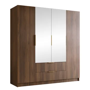 Herrljunga Garderob med Spegel 200x215 cm med lådor - Brun/Guld/Spegel - Förvaring - Garderober & garderobssystem