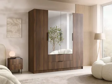 Herrljunga Garderob med Spegel 200x215 cm med lådor - Brun/Svart/Spegel - Förvaring - Garderober & garderobssystem