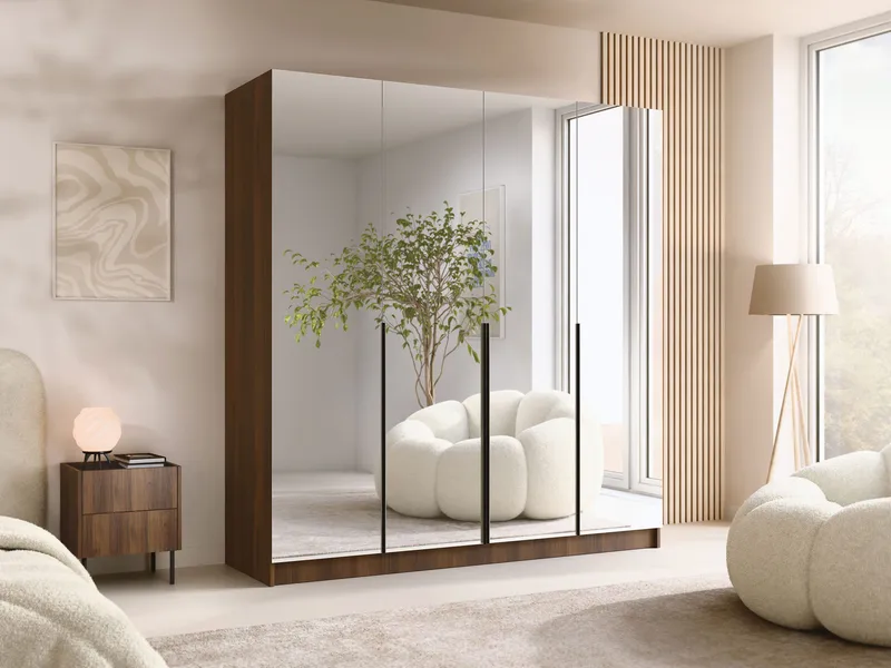 Herrljunga Garderob med Spegel 200x215 cm - Svart/Spegel - Förvaring - Garderober & garderobssystem