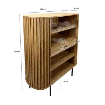Belilo Bokhylla 105 cm Ribbdesign - naturligt varm honungsbrun och svart - Förvaring - Hylla - Bokhylla