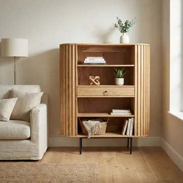 Belilo Bokhylla 105 cm Ribbdesign - naturligt varm honungsbrun och svart - Förvaring - Hylla - Bokhylla