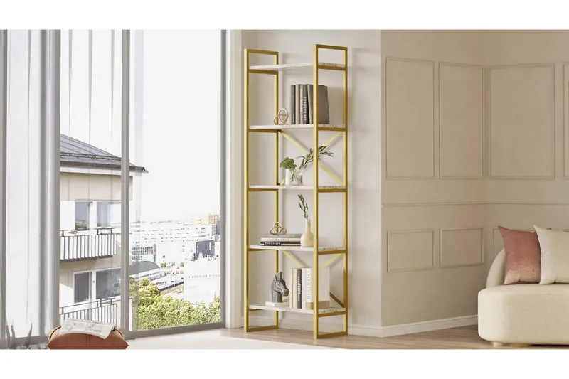 Aobrey Bokhylla 58 cm - Marmor/Guld - Förvaring - Hylla - Bokhylla