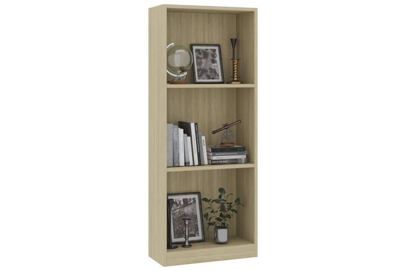 Bokhylla 3 hyllor sonoma-ek 40x24x108 cm spånskiva - Brun - Bokhylla