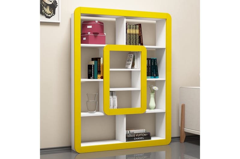 Bokhylla Amtorp 109 cm - Vit|Gul - Förvaring - Hylla - Bokhylla