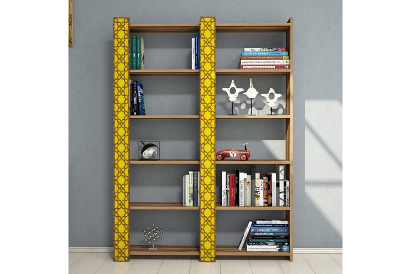 Bokhylla Amtorp 124 cm - Brun|Gul - Förvaring - Hylla - Bokhylla