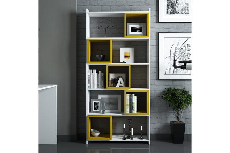 Bokhylla Amtorp 80 cm - Vit|Gul - Förvaring - Hylla - Bokhylla