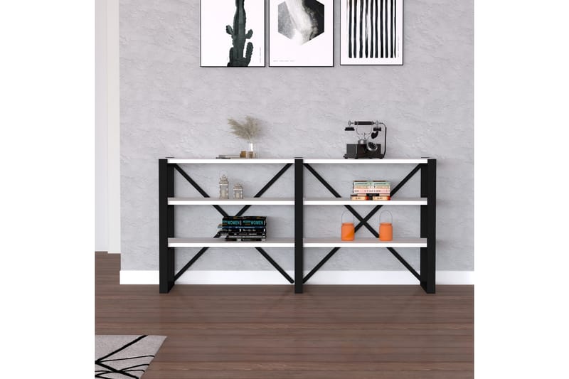 Bokhylla Bodrumas 133x32 cm 6 Hyllor - Vit/Svart - Förvaring - Hylla - Bokhylla