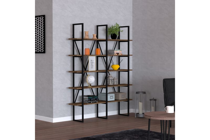 Bokhylla Burgazal 126x26 cm 10 Hyllor - Mörkbrun/Svart - Förvaring - Hylla - Bokhylla