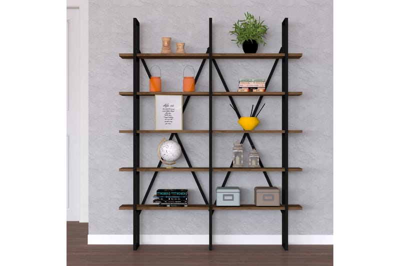 Bokhylla Burgazal 126x26 cm 10 Hyllor - Mörkbrun/Svart - Förvaring - Hylla - Bokhylla