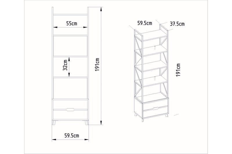 Bokhylla Fridaria 60x35 cm 5 Hyllor - Vit - Förvaring - Hylla - Bokhylla