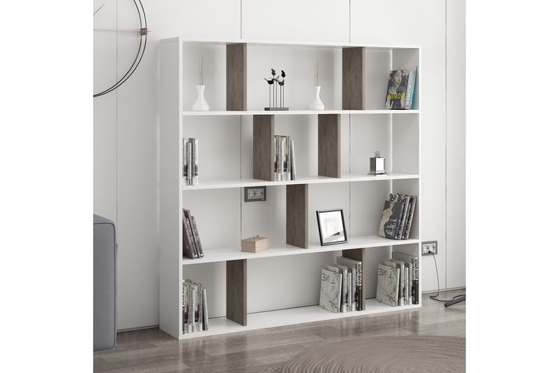 Bokhylla Hodbi 145x25 cm, Vit/Mörkbrun