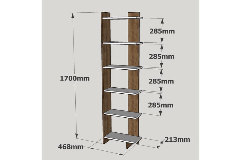 Bokhylla Jenna - Vit|Valnöt - Bokhylla