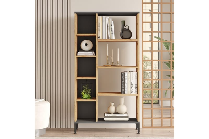 Bokhylla Keshav 72x25,5 cm Antracit/Brun - Hanah Home - Förvaring - Hylla - Bokhylla