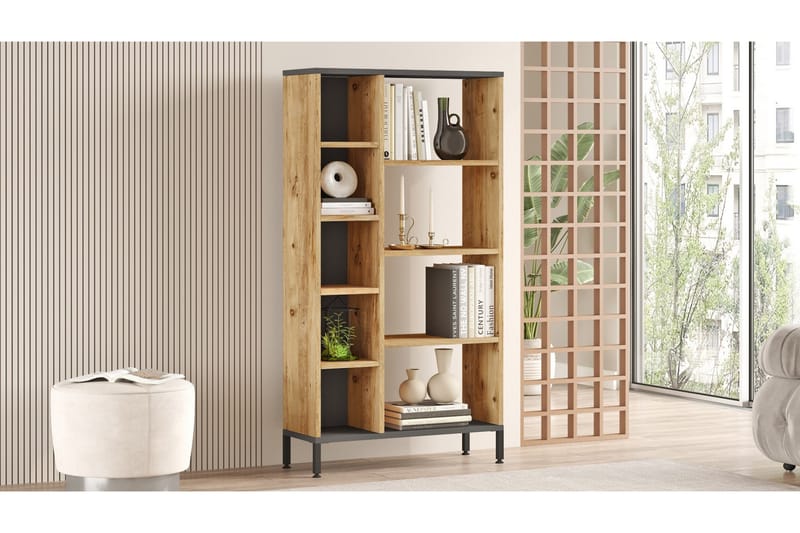 Bokhylla Keshav 72x25,5 cm Antracit/Brun - Hanah Home - Förvaring - Hylla - Bokhylla