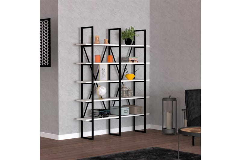 Bokhylla Kinali 126x26 cm 10 Hyllor - Vit/Svart - Förvaring - Hylla - Bokhylla