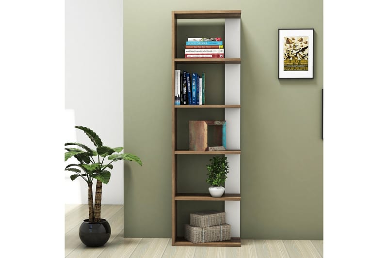 Bokhylla Krough 47 cm - Valnöt|Vit - Förvaring - Hylla - Bokhylla