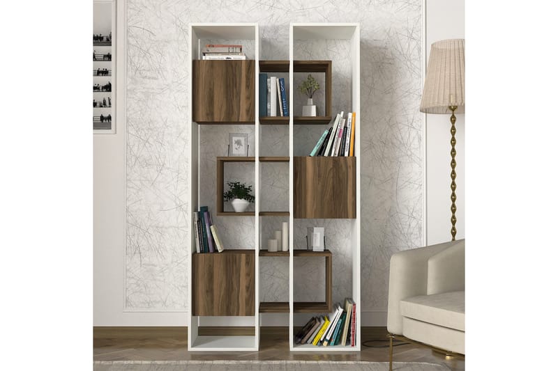 Bokhylla Leonda 96x30 cm 4 Hyllor - Vit/Mörkbrun - Förvaring - Hylla - Bokhylla