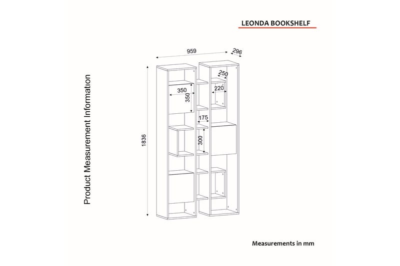 Bokhylla Leonda 96x30 cm 4 Hyllor - Vit/Mörkbrun - Bokhylla