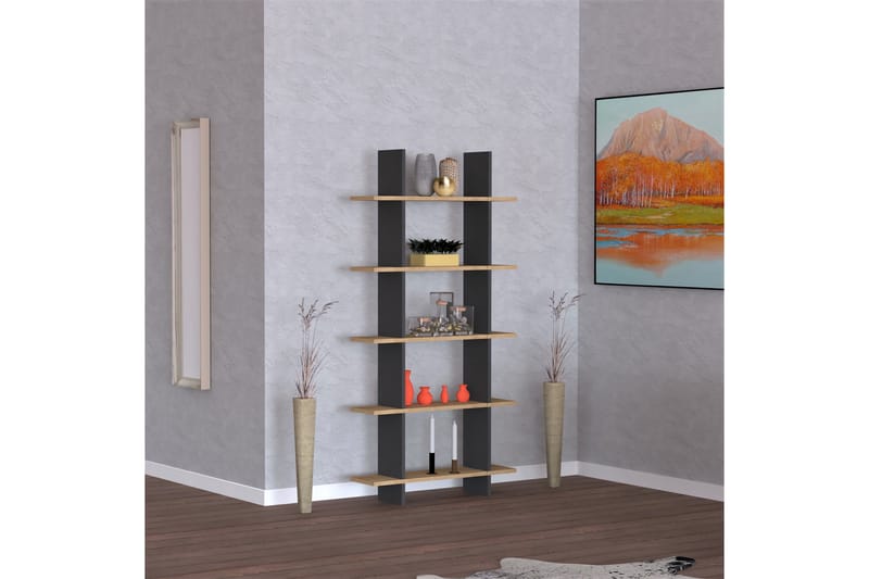Bokhylla Linarejos 80x20 cm 5 Hyllor - Blå/Antracit - Förvaring - Hylla - Bokhylla