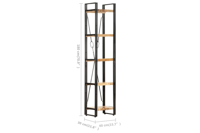 Bokhylla med 5 hyllor 40x30x180 cm massivt mangoträ - Brun - Bokhylla