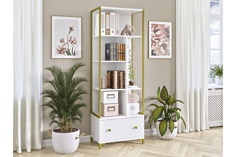 Bokhylla Millevi 42x70 cm - Vit/Guld - Förvaring - Hylla - Bokhylla