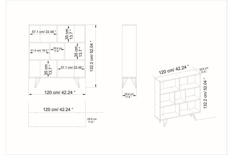 Bokhylla Misticon 120x30 cm 4 Hyllor - Vit - Förvaring - Hylla - Bokhylla