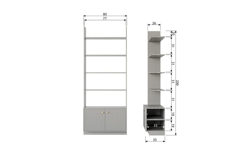 Bokhylla Moluskebi 35x80 cm - Grå - Bokhylla