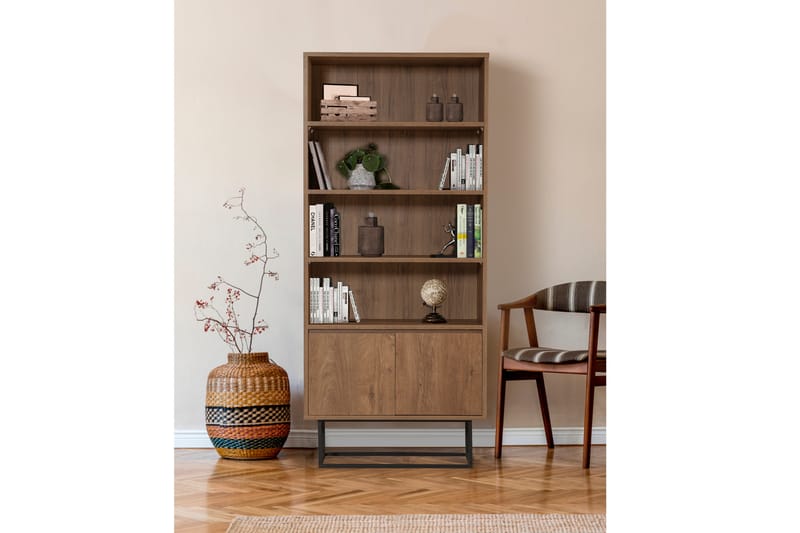Bokhylla Reah 80x36 cm 3 Hyllor - Mörkbrun/Svart - Förvaring - Hylla - Bokhylla