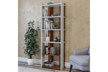 Bokhylla Sakran 63x22 cm 5 Hyllor - Vit/Mörkbrun - Förvaring - Hylla - Bokhylla