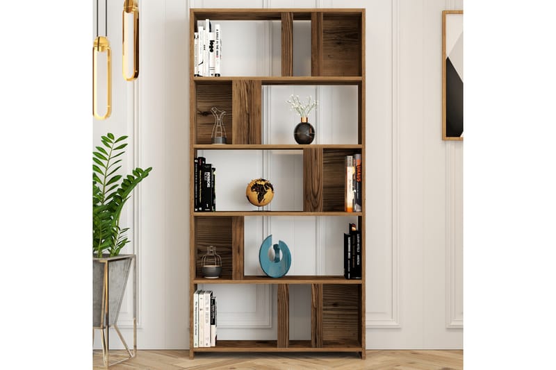 Bokhylla Tibani 90x20 cm 5 Hyllor - Mörkbrun - Förvaring - Hylla - Bokhylla