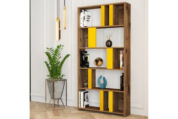 Bokhylla Tibani 90x20 cm 5 Hyllor - Mörkbrun/Gul - Förvaring - Hylla - Bokhylla