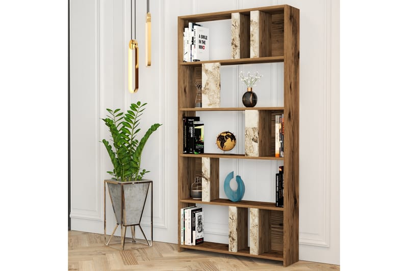Bokhylla Tibani 90x20 cm 5 Hyllor - Mörkbrun/Vit - Förvaring - Hylla - Bokhylla