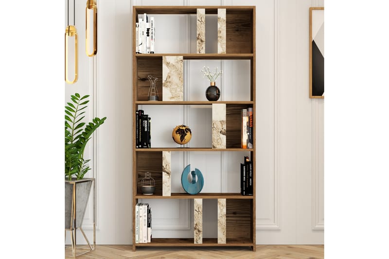 Bokhylla Tibani 90x20 cm 5 Hyllor - Mörkbrun/Vit - Förvaring - Hylla - Bokhylla