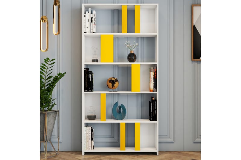 Bokhylla Tibani 90x20 cm 5 Hyllor - Vit/Gul - Förvaring - Hylla - Bokhylla