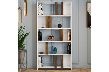 Bokhylla Tibani 90x20 cm 5 Hyllor - Vit/Mörkbrun - Förvaring - Hylla - Bokhylla
