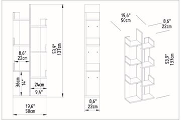 Bokhylla Urgby 50x173 cm - Vit - Förvaring - Hylla - Bokhylla