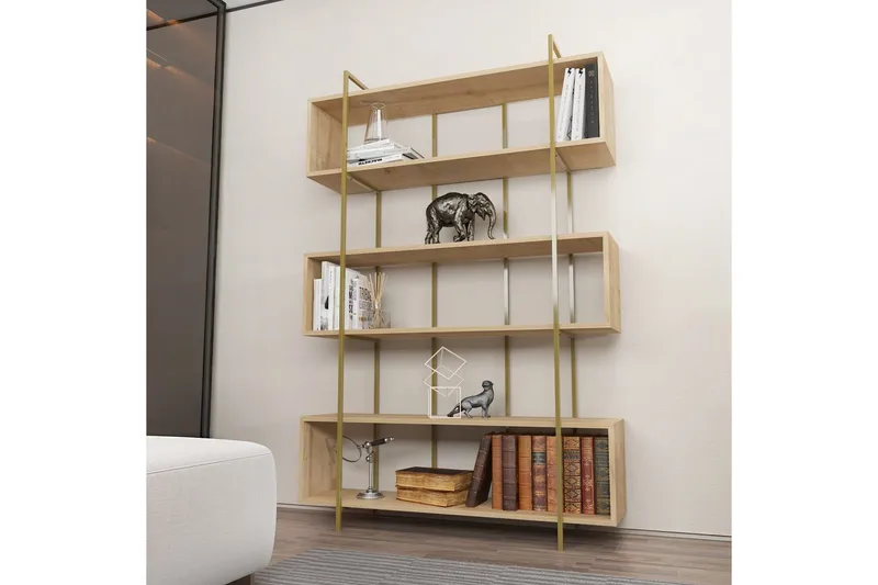Bokhylla Bruti Ek / guld - Ek / guld - Förvaring - Hylla - Bokhylla