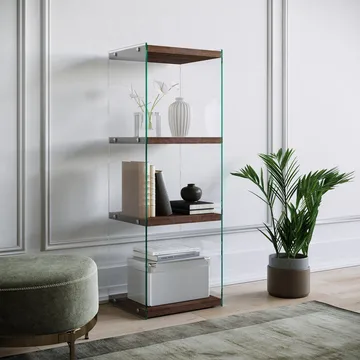Dalshult Bokhylla 40 cm i Glas med Träskiva - Genomskinlig - Förvaring - Hylla - Bokhylla