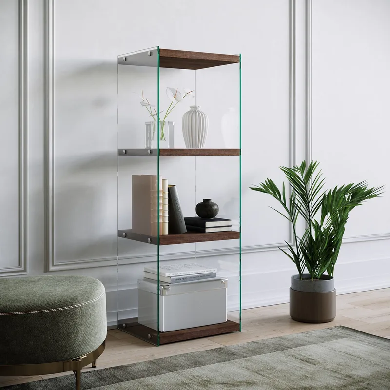Dalshult Bokhylla 40 cm i Glas med Träskiva, Genomskinlig