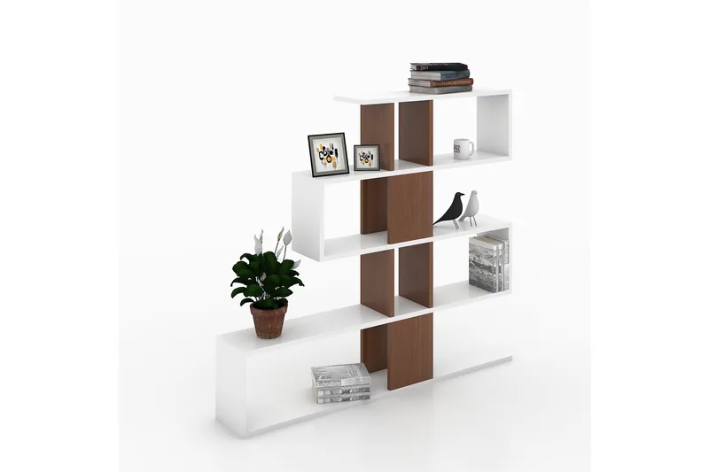 Decorta Sidobord - Vit/Valnöt - Förvaring - Hylla - Bokhylla