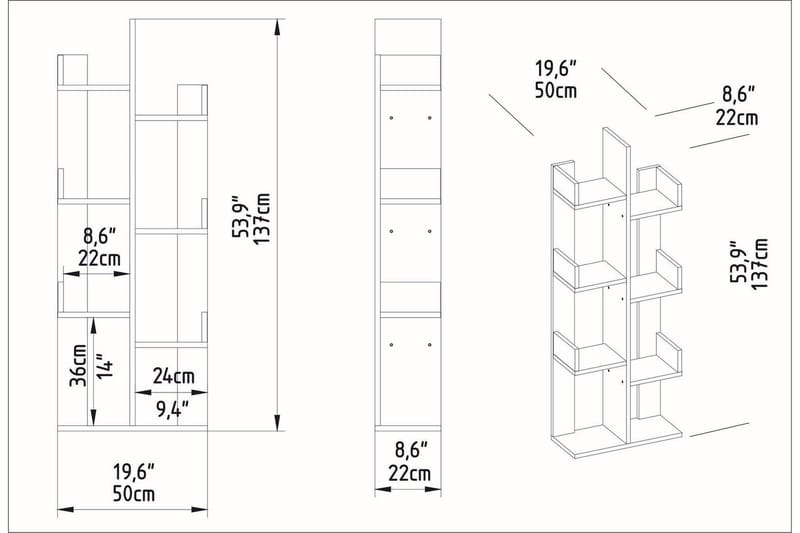 Desgrar Bokhylla 50x173 cm - Vit - Förvaring - Hylla - Bokhylla