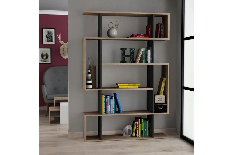 Homitis Bokhylla - Mörkgrå/Trä - Förvaring - Hylla - Bokhylla