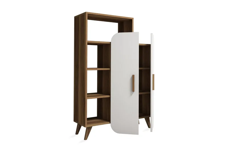 Hommaz Bokhylla med Dörrar - Valnöt/Vit - Förvaring - Hylla - Bokhylla