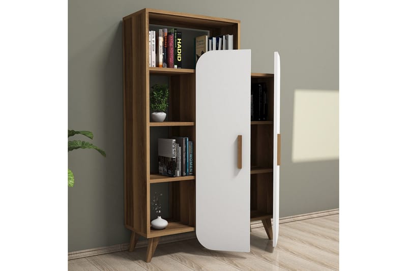 Hommaz Bokhylla med Dörrar - Valnöt/Vit - Förvaring - Hylla - Bokhylla