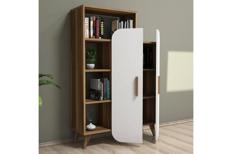 Hommaz Bokhylla med Dörrar - Valnöt/Vit - Förvaring - Hylla - Bokhylla